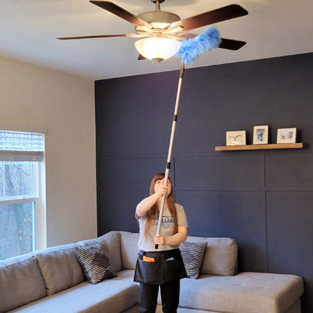 Brilliant Results professional cleaning ceiling fan with blue duster